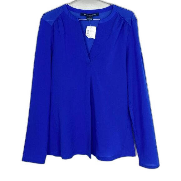 NWT French Connection Pop Over Blue Chiffon Business Casual Top - Picture 1 of 4